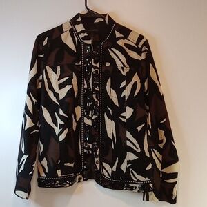 Investments Full Zip Jacket Lined Black/White Jeweled Women's Sz Small EUC NICE!